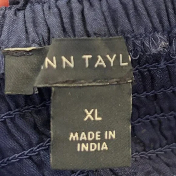 Ann Taylor Smocked Scalloped Tiered Maxi Dress XL navy blue white ruffle - Picture 7 of 10